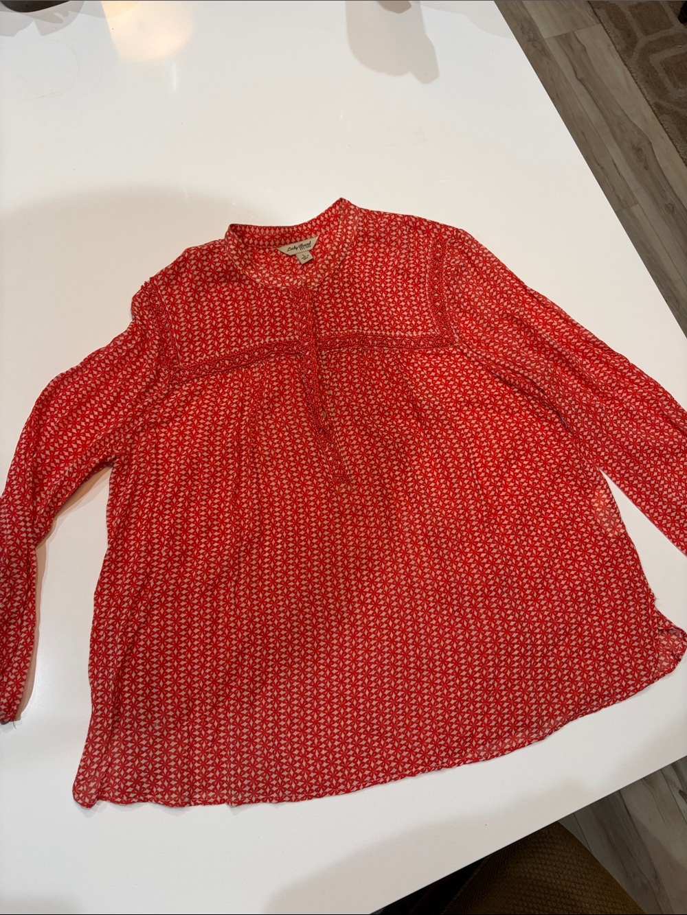 Lucky Brand Red Printed Peasant Top